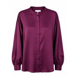 Loft Women Satin Button Up Blouse XL Dark Academia Preppy Jewel Quiet Luxury New